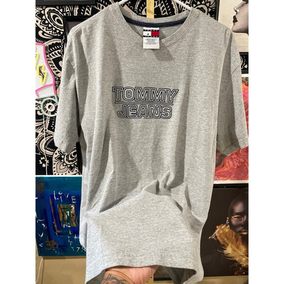 Vintage Y2K Embroidered Tommy Jeans Heather Gray Graphic Tee Oversized Medium - Picture 5 of 7